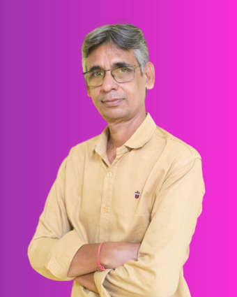 ST Sir wearing a light yellow shirt, arms crossed, with a confident expression against a gradient purple-pink background.