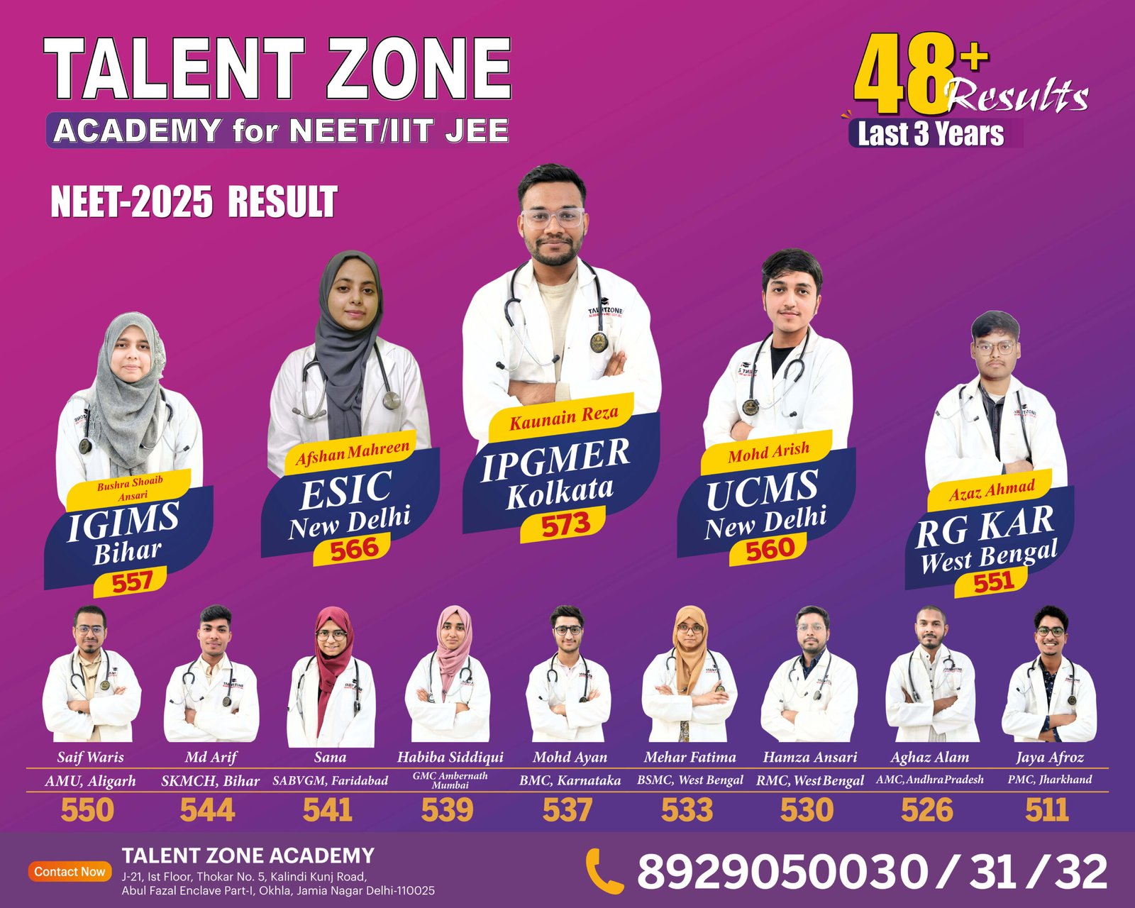 NEET 2025 Results at Talent Zone Academy